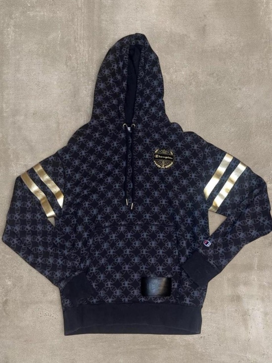 Champion Other - Champion Classic Fleece Black Gold All Over Logo Hoodie Men’s Medium